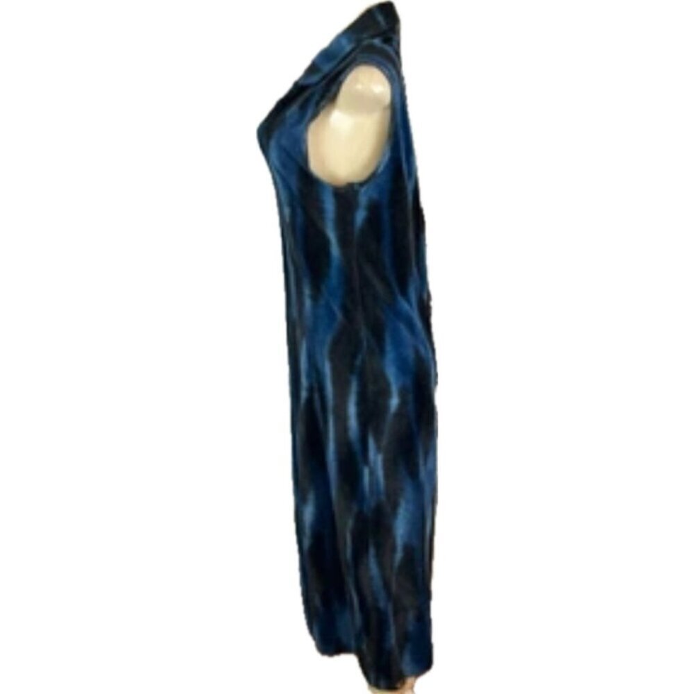 Sense M Blue/Black Animal Print Velour 3 Button Closure Sleeveless Midi Topper - Picture 3 of 6